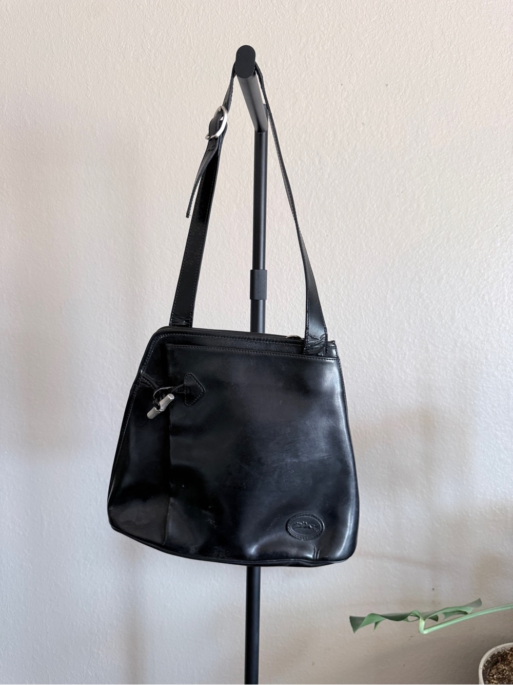 VTG Longchamp Black Leather Shoulder Bag